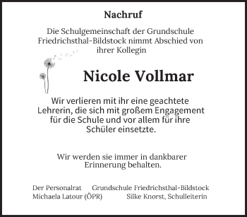 Traueranzeige von Nicole Vollmar von saarbruecker_zeitung