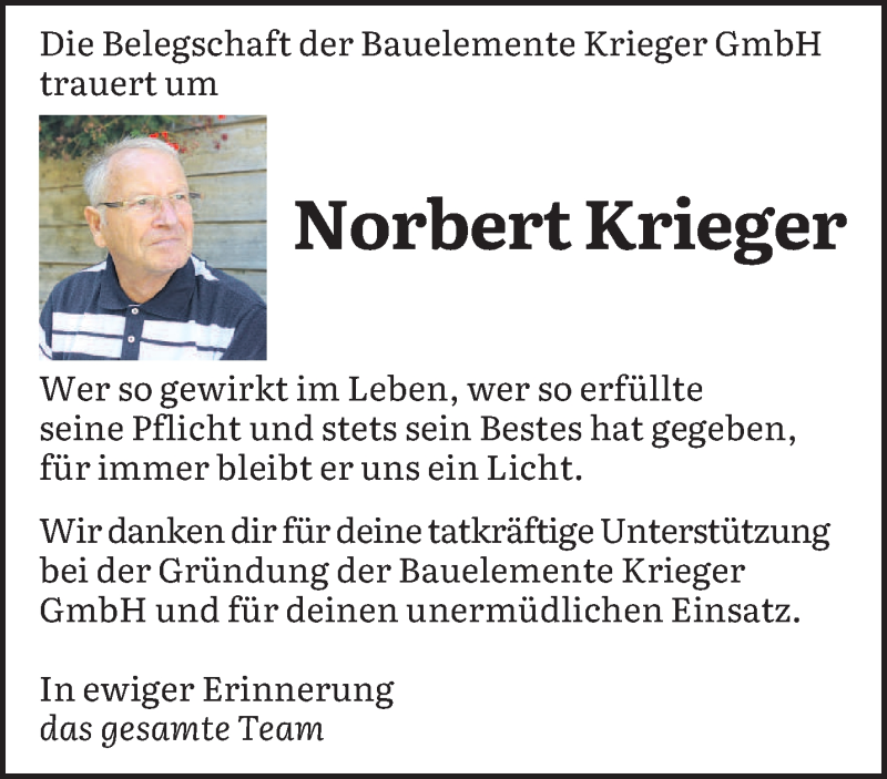  Traueranzeige für Norbert Krieger vom 26.03.2022 aus saarbruecker_zeitung