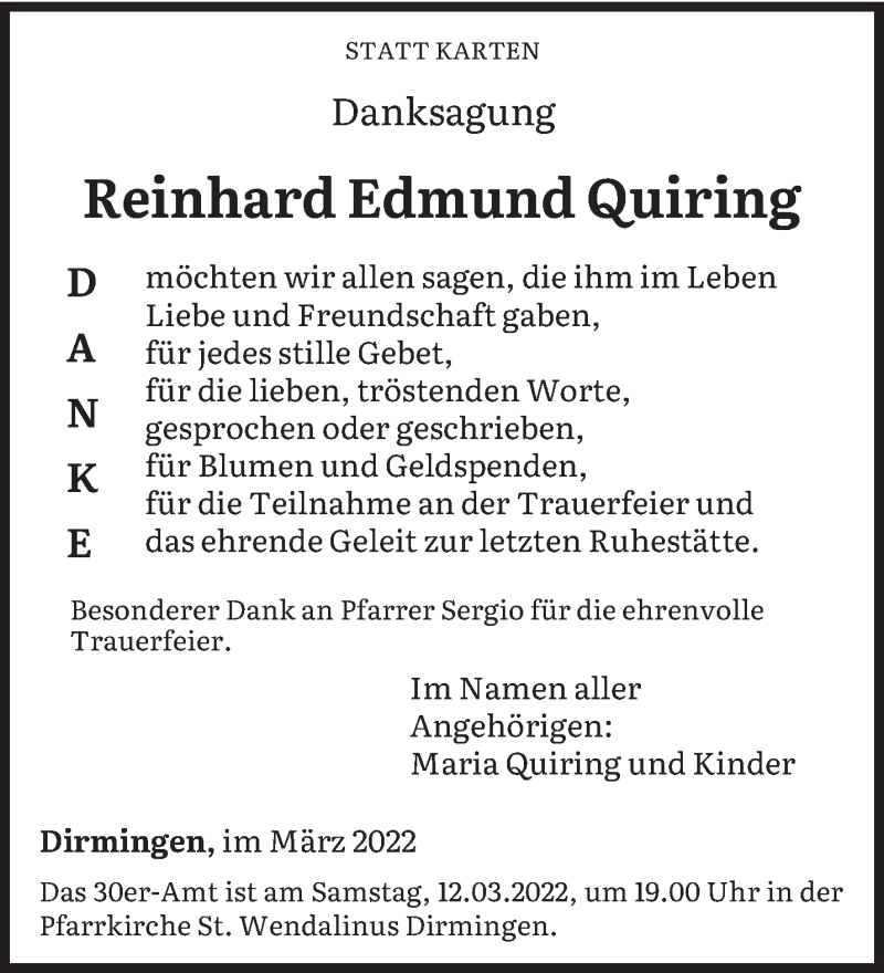  Traueranzeige für Reinhard Edmund Quiring vom 12.03.2022 aus saarbruecker_zeitung