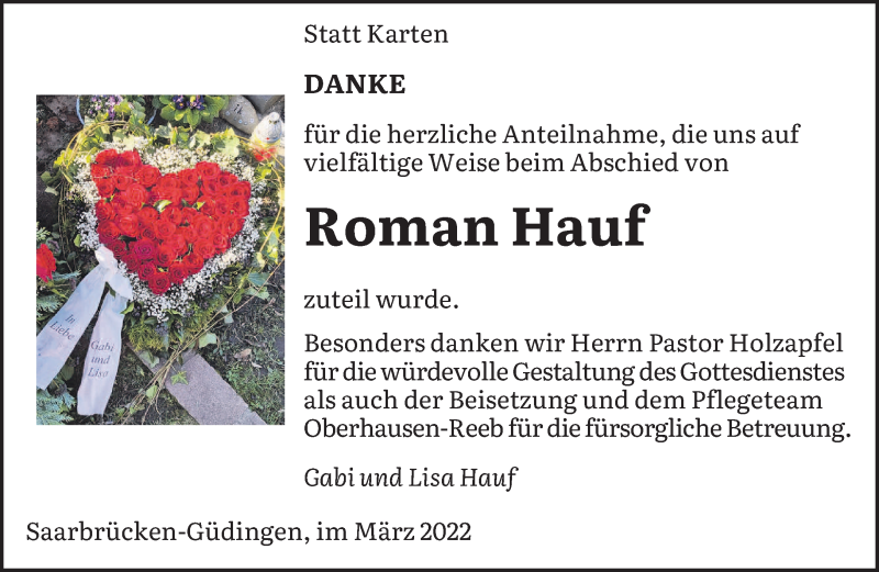  Traueranzeige für Roman Hauf vom 12.03.2022 aus saarbruecker_zeitung