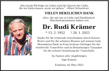 Traueranzeige von Rudi Krämer von saarbruecker_zeitung