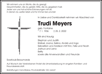 Traueranzeige von Trudi Meyers von saarbruecker_zeitung