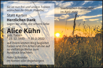 Traueranzeige von Alice Kühn von saarbruecker_zeitung