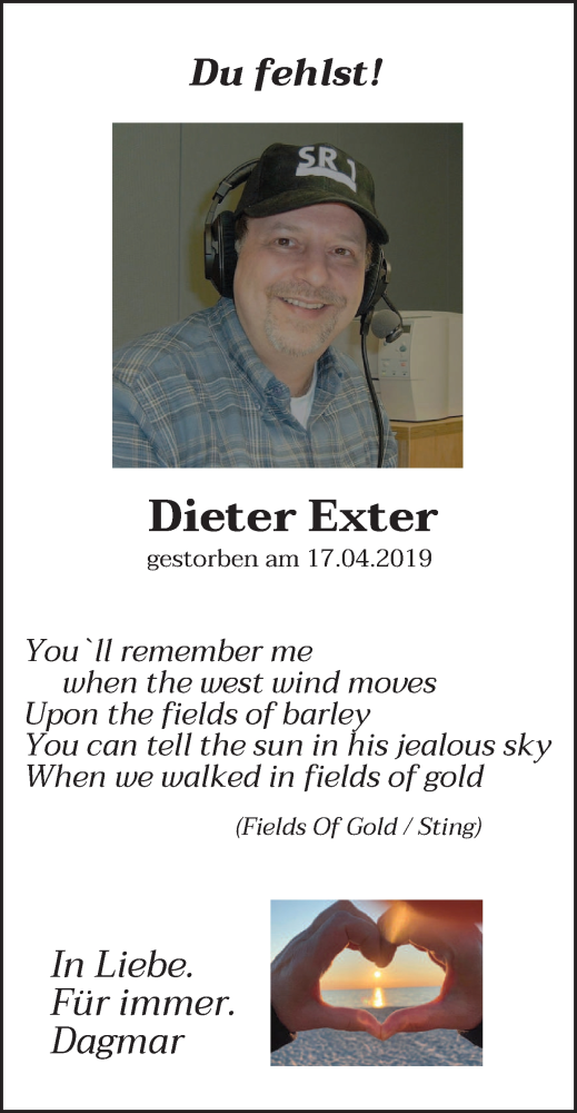  Traueranzeige für Dieter Exter vom 16.04.2022 aus saarbruecker_zeitung