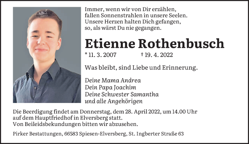  Traueranzeige für Etienne Rothenbusch vom 23.04.2022 aus saarbruecker_zeitung