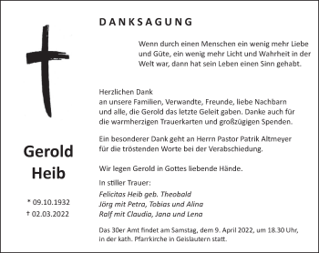Traueranzeige von Gerold Heib von saarbruecker_zeitung