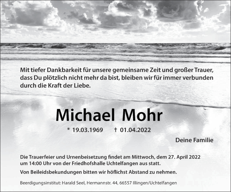  Traueranzeige für Michael Mohr vom 21.04.2022 aus saarbruecker_zeitung