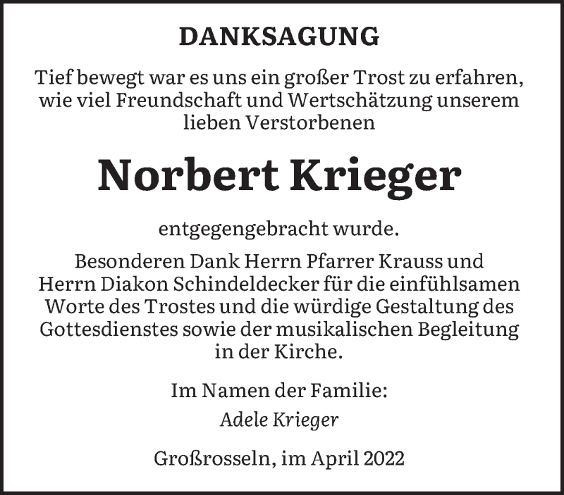  Traueranzeige für Norbert Krieger vom 09.04.2022 aus saarbruecker_zeitung