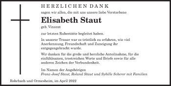 Traueranzeige von Elisabeth Staut von saarbruecker_zeitung