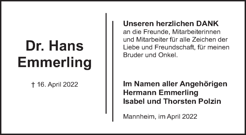  Traueranzeige für Hans Emmerling vom 30.04.2022 aus saarbruecker_zeitung