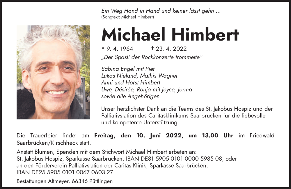  Traueranzeige für Michael Himbert vom 07.05.2022 aus saarbruecker_zeitung