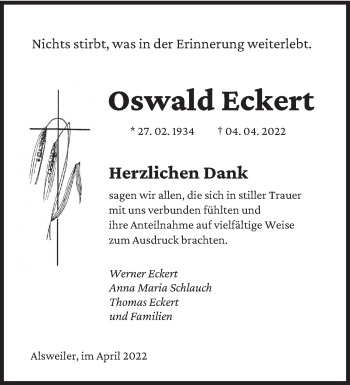 Traueranzeige von Oswald Eckert von saarbruecker_zeitung