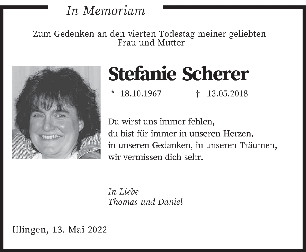  Traueranzeige für Stefanie Scherer vom 13.05.2022 aus saarbruecker_zeitung