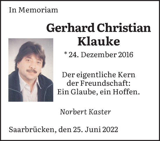 Traueranzeige von Gerhard Christian Klauke von saarbruecker_zeitung