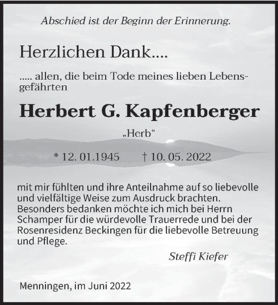 Traueranzeige von Herbert G. Kapfenberger von saarbruecker_zeitung