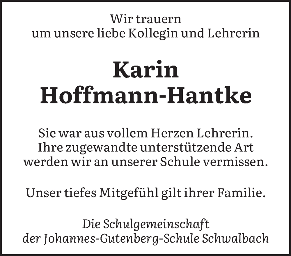 Traueranzeige für Karin Hoffmann-Hantke vom 18.06.2022 aus saarbruecker_zeitung