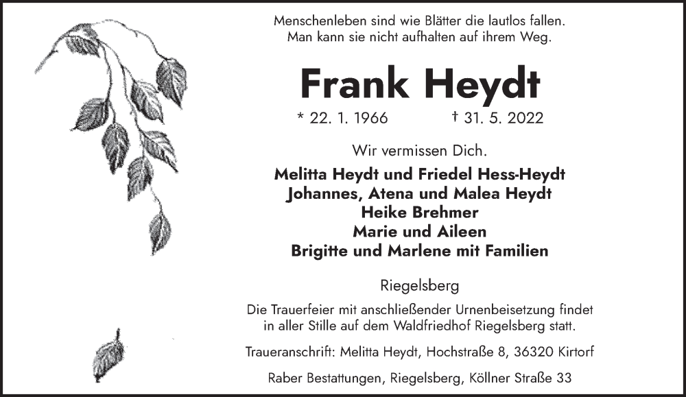  Traueranzeige für Frank Heydt vom 02.07.2022 aus saarbruecker_zeitung