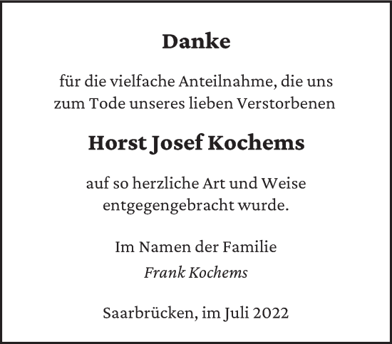 Traueranzeige von Horst Josef Kochems von saarbruecker_zeitung