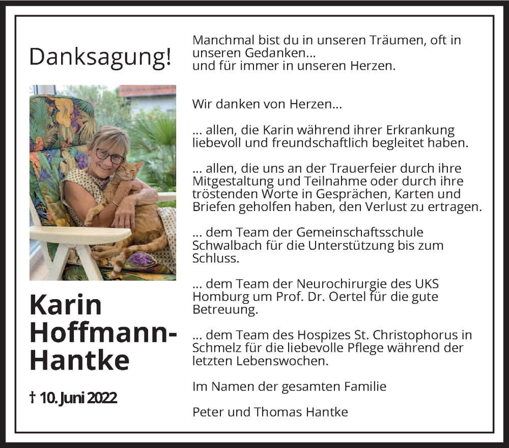  Traueranzeige für Karin Hoffmann-Hantke vom 16.07.2022 aus saarbruecker_zeitung