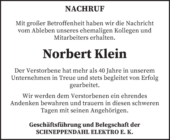 Traueranzeige von Norbert Klein von saarbruecker_zeitung