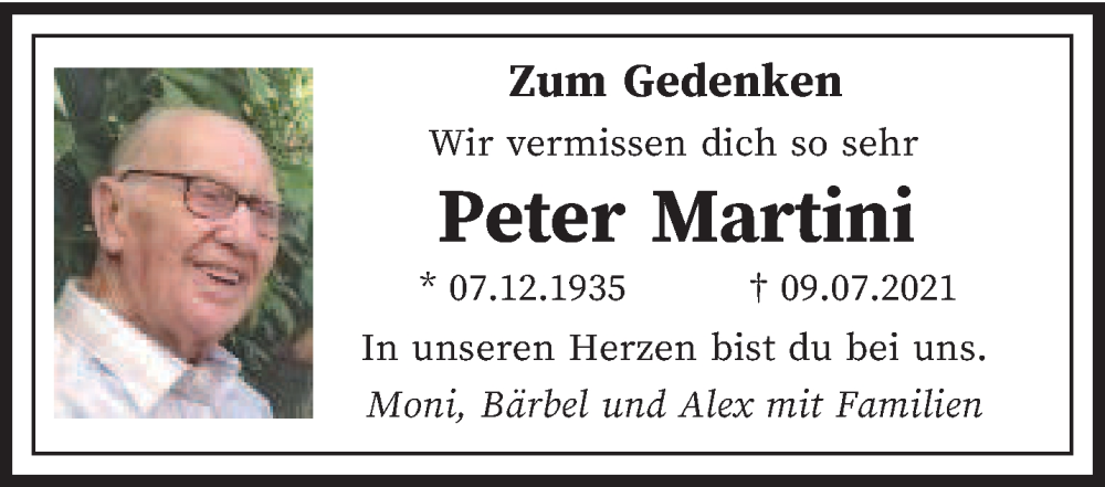  Traueranzeige für Peter Martini vom 09.07.2022 aus saarbruecker_zeitung