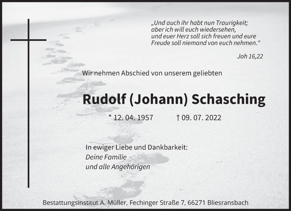  Traueranzeige für Rudolf Schasching vom 13.07.2022 aus saarbruecker_zeitung