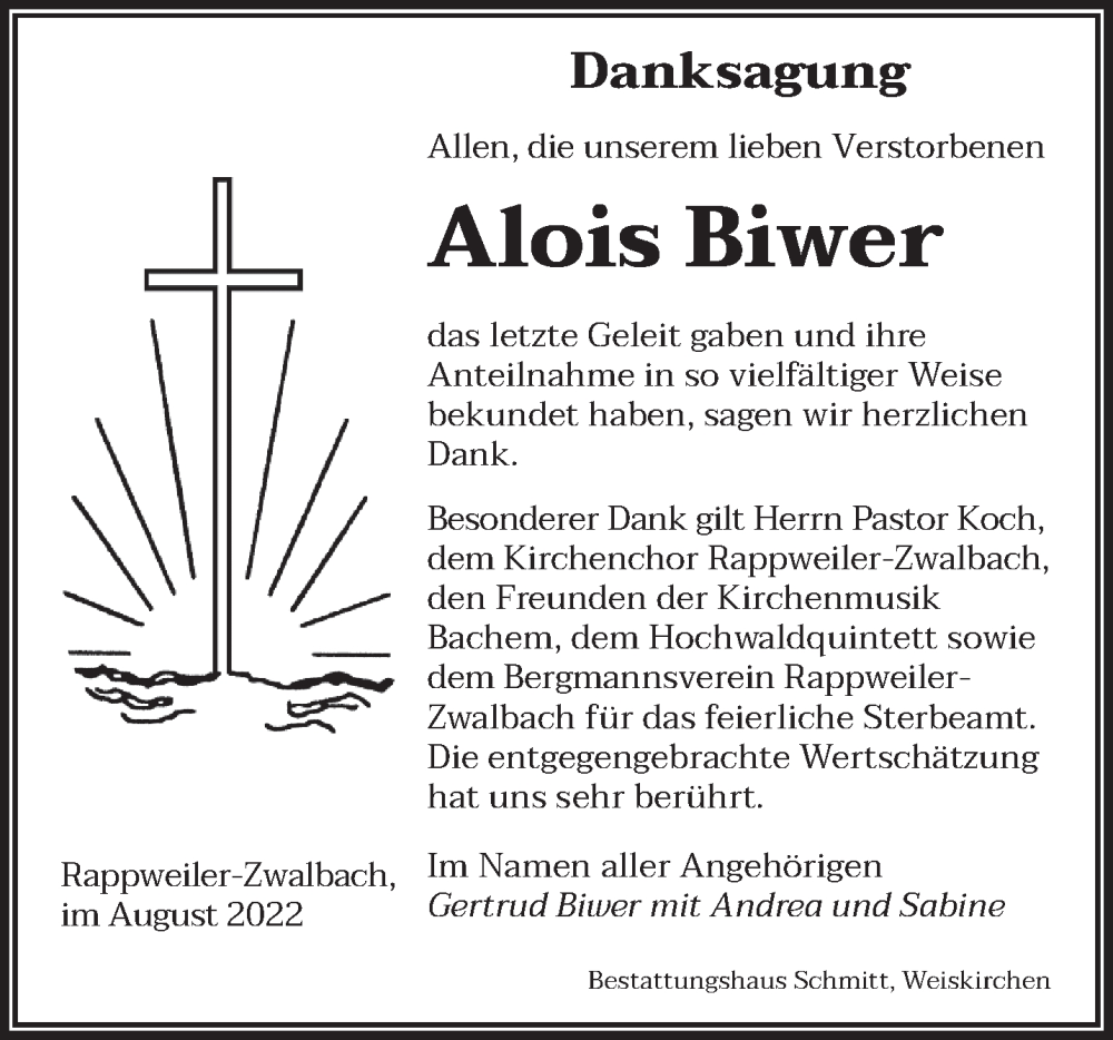  Traueranzeige für Alois Biwer vom 27.08.2022 aus saarbruecker_zeitung