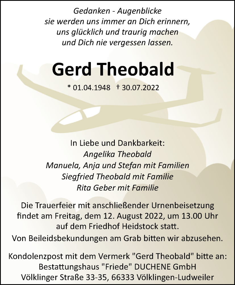  Traueranzeige für Gerd Theobald vom 06.08.2022 aus saarbruecker_zeitung