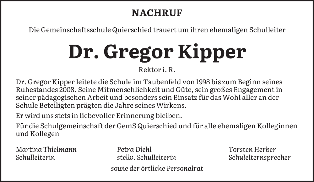  Traueranzeige für Gregor Kipper vom 13.08.2022 aus saarbruecker_zeitung