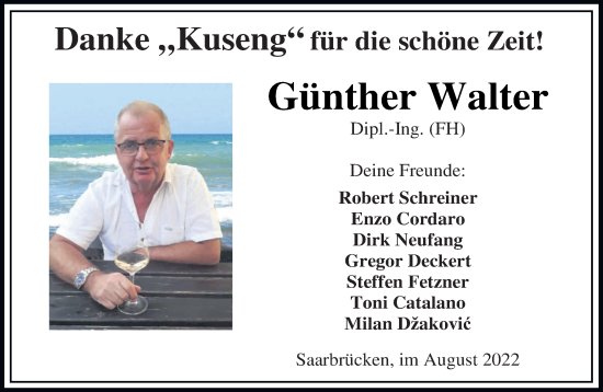 Traueranzeige von Günther Walter von saarbruecker_zeitung