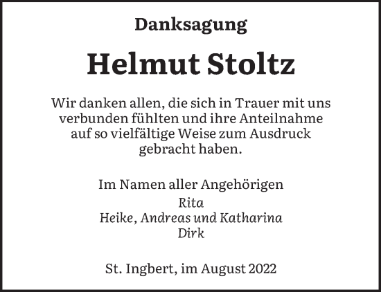 Traueranzeige von Helmut Stoltz von saarbruecker_zeitung