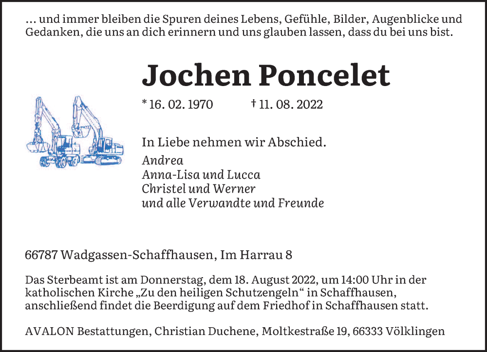  Traueranzeige für Jochen Poncelet vom 13.08.2022 aus saarbruecker_zeitung