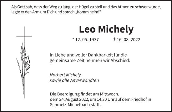 Traueranzeige von Leo Michely von saarbruecker_zeitung