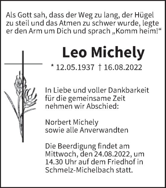 Traueranzeige von Leo Michely von saarbruecker_zeitung