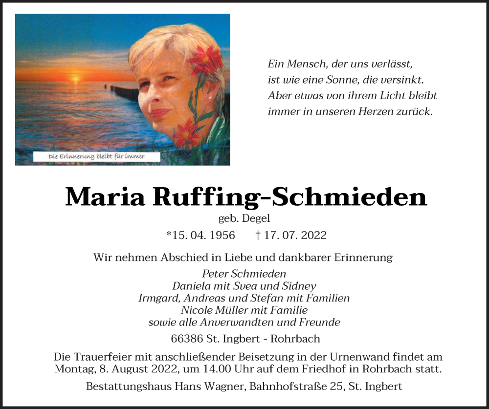  Traueranzeige für Maria Ruffing-Schmieden vom 03.08.2022 aus saarbruecker_zeitung