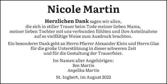 Traueranzeige von Nicole Martin von saarbruecker_zeitung