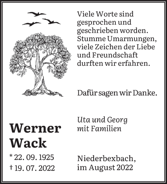 Traueranzeige von Werner Wack von saarbruecker_zeitung