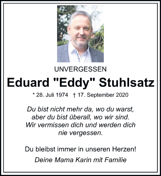 Traueranzeige von Eduard  Stuhlsatz von saarbruecker_zeitung