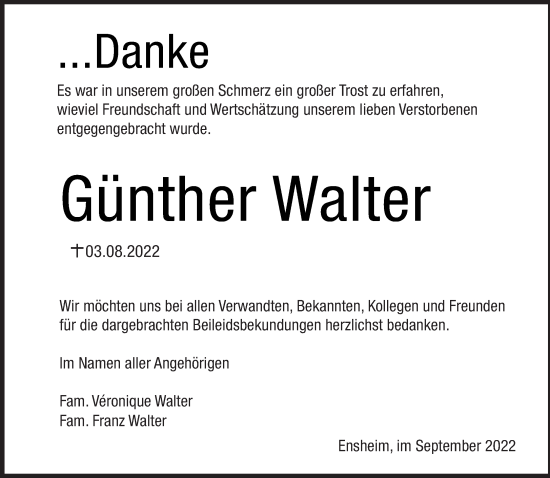 Traueranzeige von Günther Walter von saarbruecker_zeitung