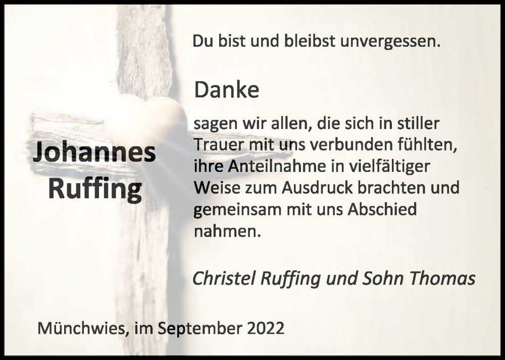  Traueranzeige für Johannes Ruffing vom 03.09.2022 aus saarbruecker_zeitung