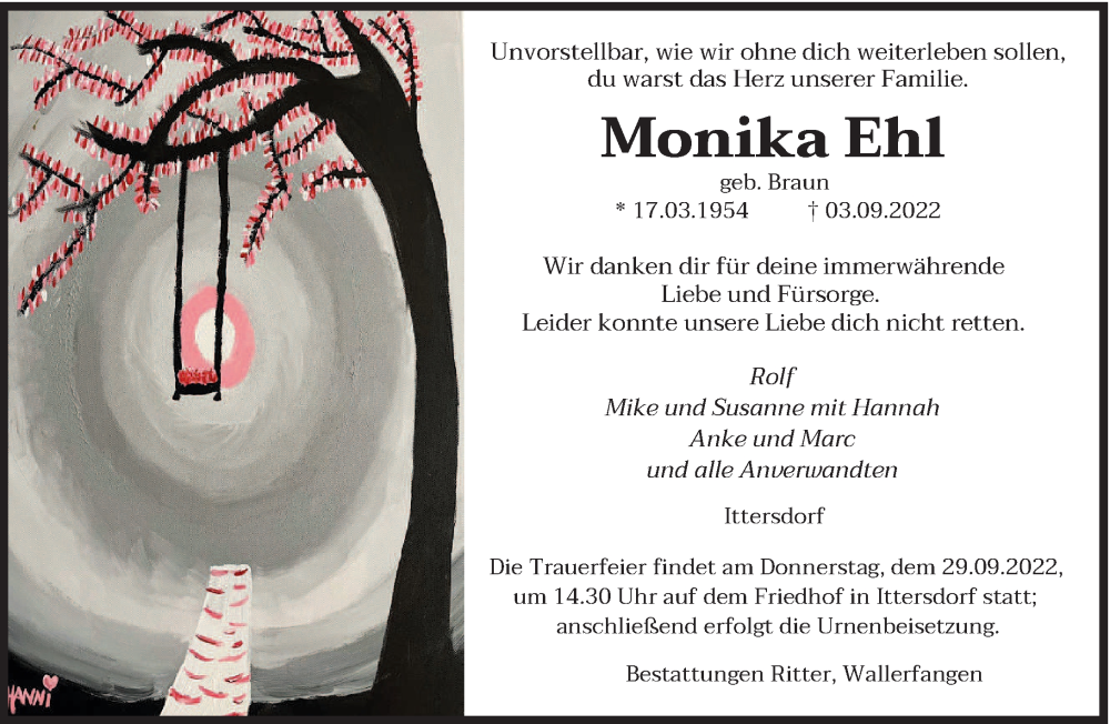  Traueranzeige für Monika Ehl vom 24.09.2022 aus saarbruecker_zeitung