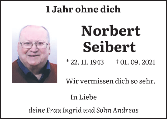 Traueranzeige von Norbert Seibert von saarbruecker_zeitung