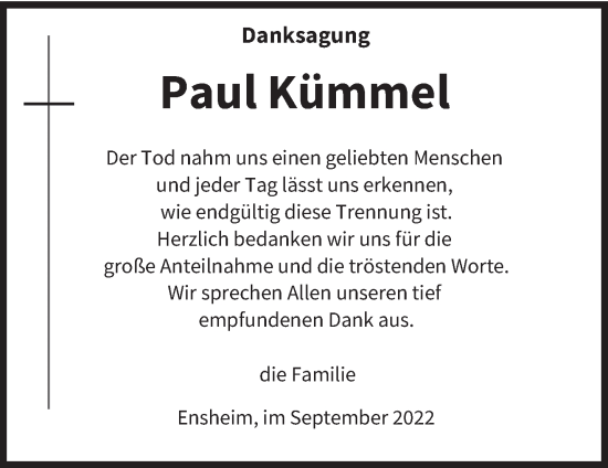 Traueranzeige von Paul Kümmel von saarbruecker_zeitung