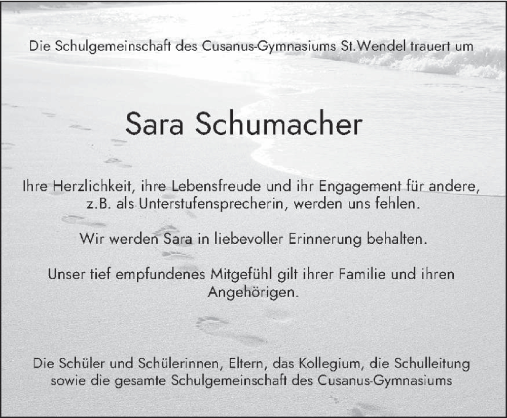  Traueranzeige für Sara Schumacher vom 20.09.2022 aus saarbruecker_zeitung