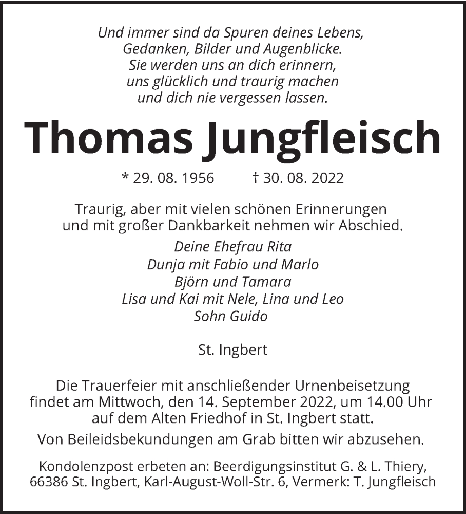  Traueranzeige für Thomas Jungfleisch vom 10.09.2022 aus saarbruecker_zeitung