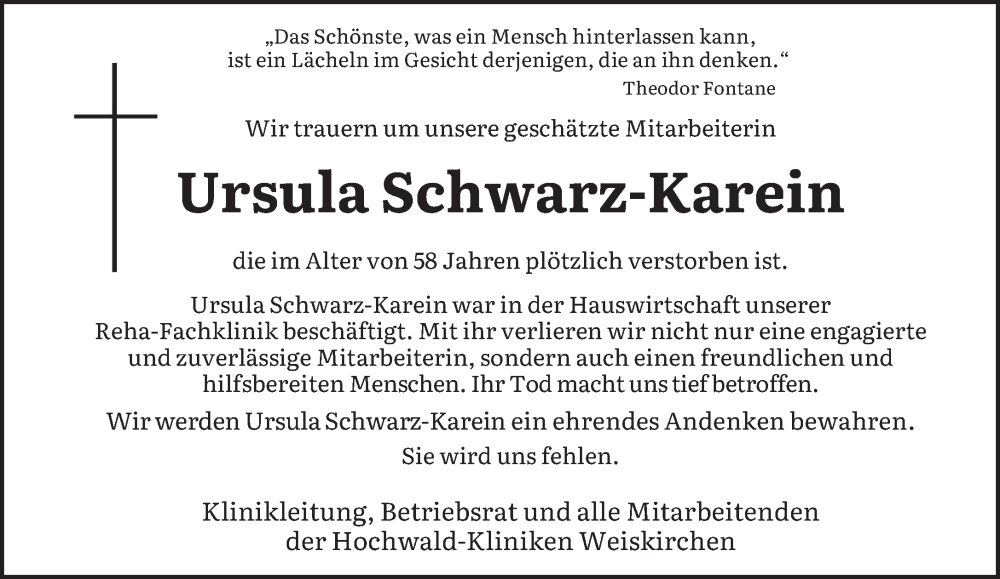  Traueranzeige für Ursula Schwarz-Karein vom 10.09.2022 aus saarbruecker_zeitung