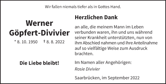 Traueranzeige von Werner Göpfert-Divivier von saarbruecker_zeitung