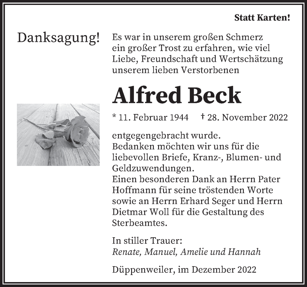  Traueranzeige für Alfred Beck vom 24.12.2022 aus saarbruecker_zeitung