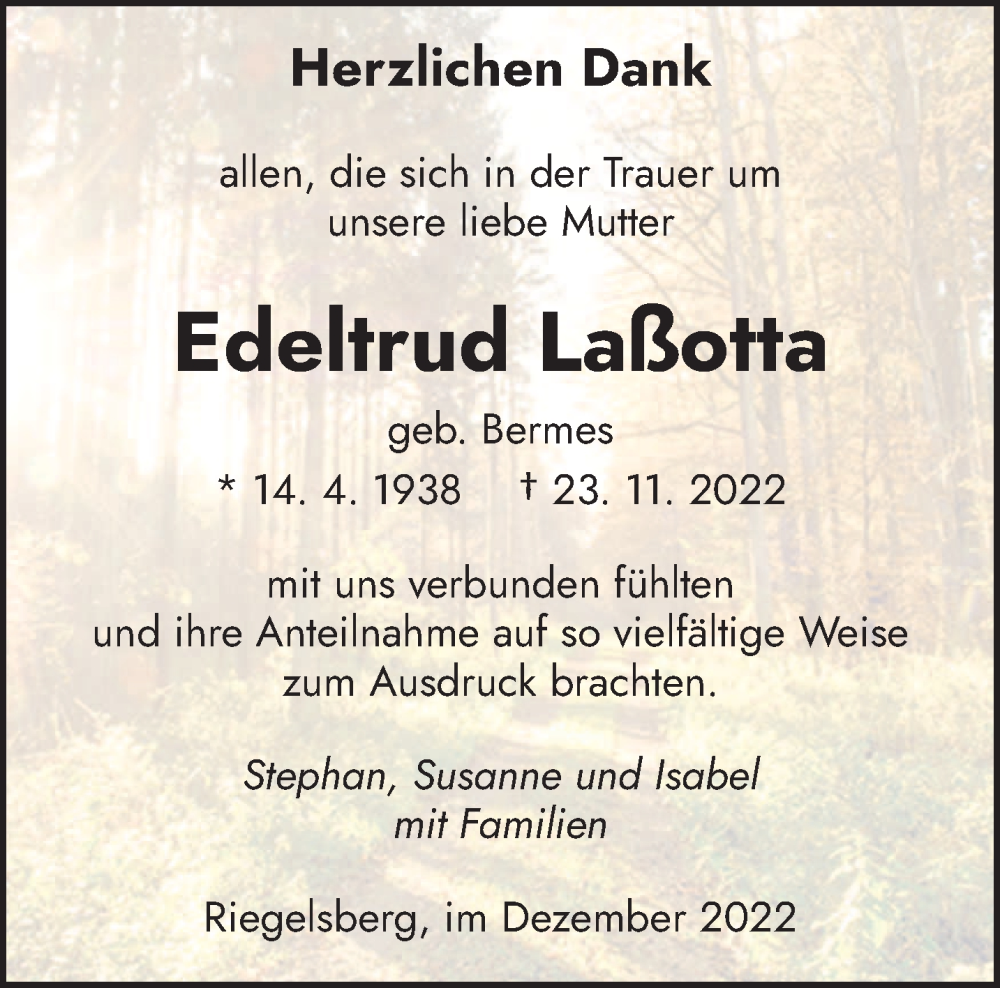  Traueranzeige für Edeltrud Laßotta vom 31.12.2022 aus saarbruecker_zeitung