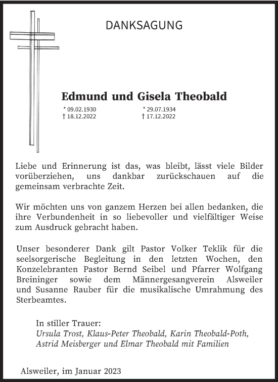 Traueranzeige von Edmund und Gisela  Theobald von saarbruecker_zeitung